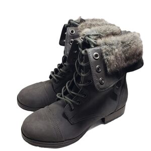 Just Fab Rhona Lace Up Faux Fur Boots Sz 6
